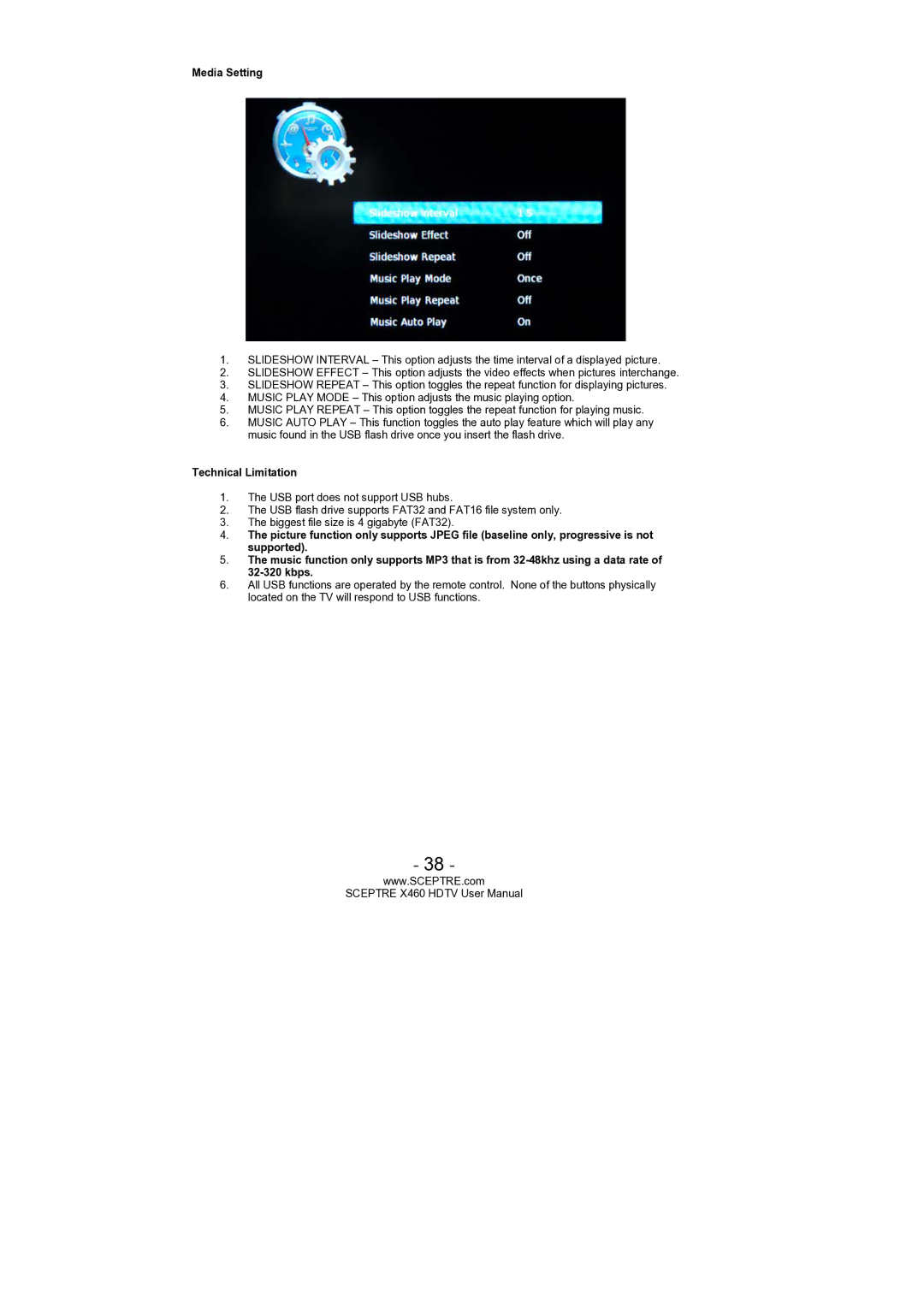 Sceptre Technologies X460 user manual Media Setting 