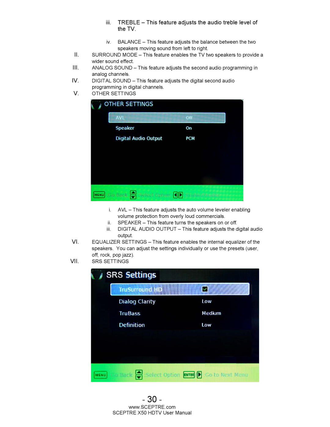 Sceptre Technologies X50 user manual Other Settings 