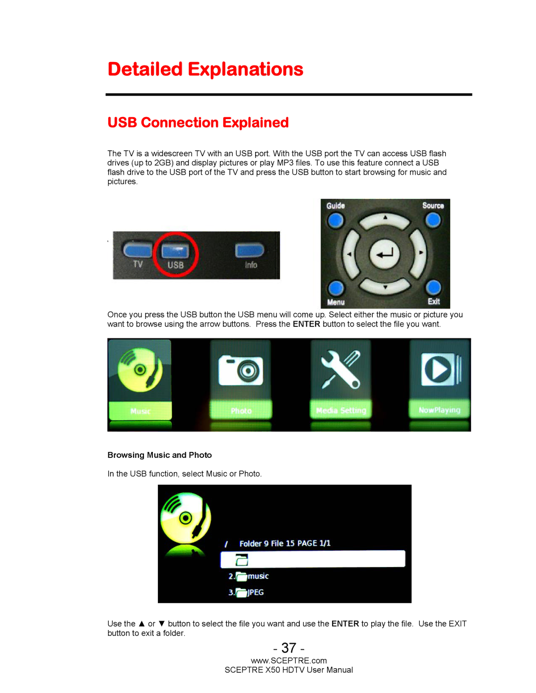 Sceptre Technologies X50 user manual Detailed Explanations, USB Connection Explained 