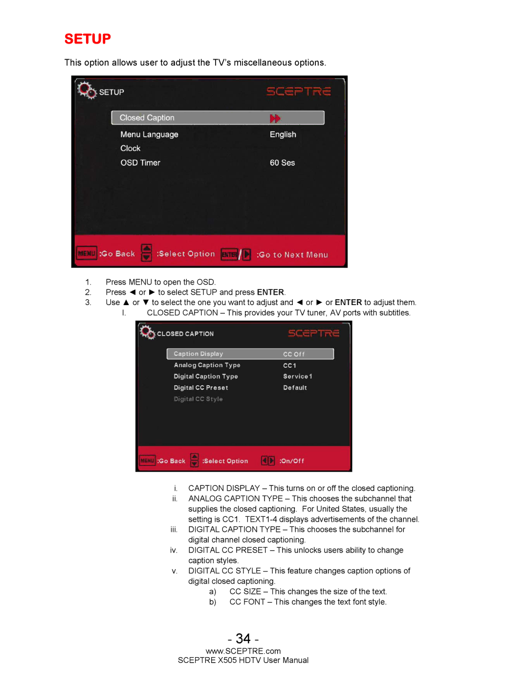 Sceptre Technologies X505 user manual Setup 