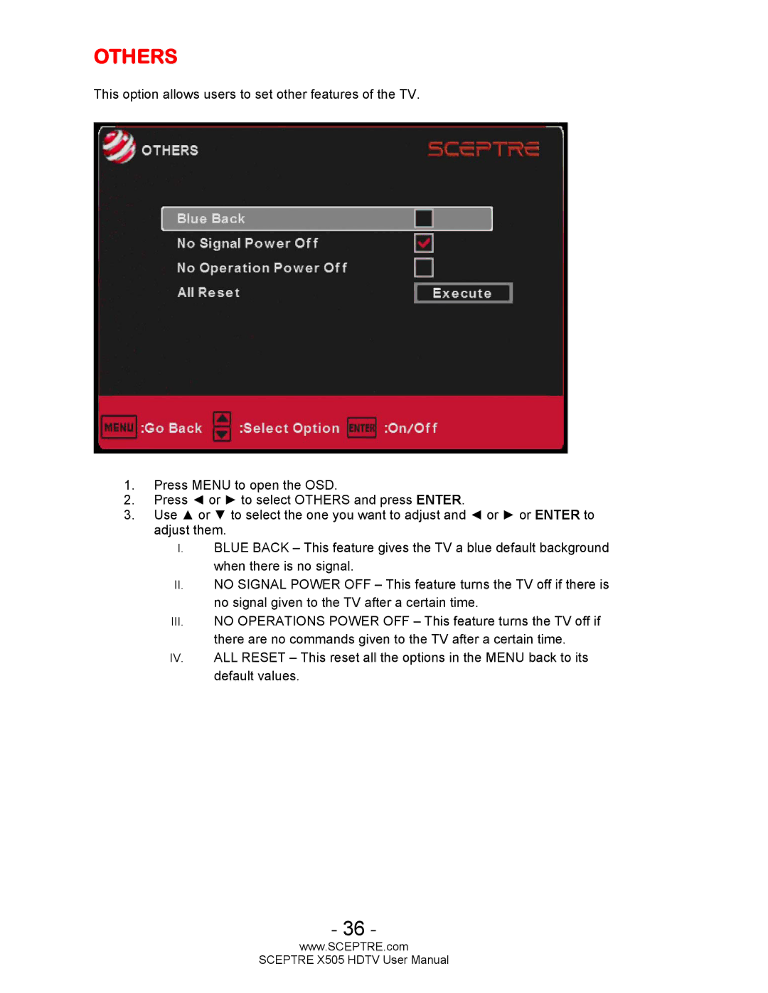 Sceptre Technologies X505 user manual Others 