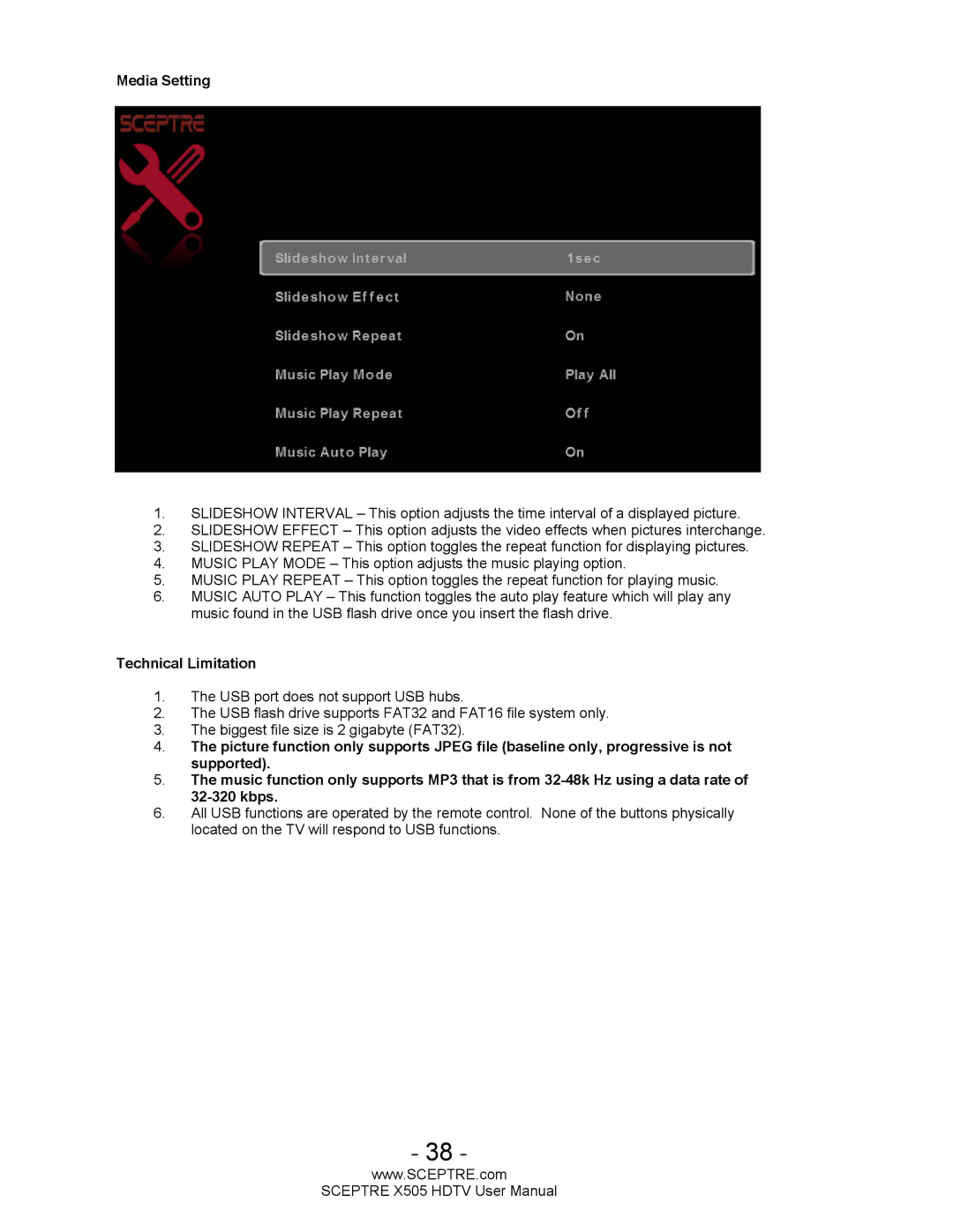 Sceptre Technologies X505 user manual Media Setting 