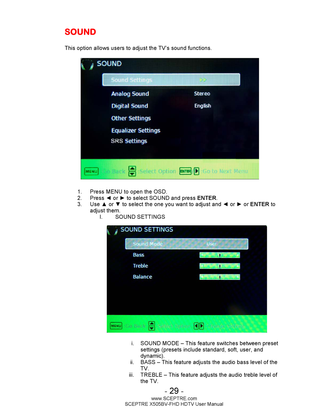 Sceptre Technologies X505BV-FHD user manual Sound 