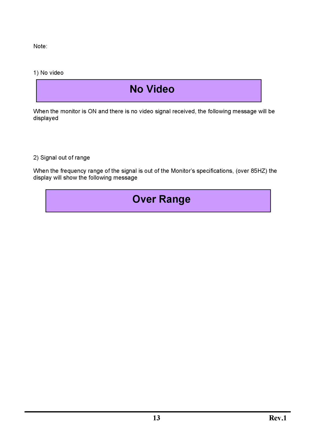 Sceptre Technologies X7g-NagaV user manual No Video, Over Range 