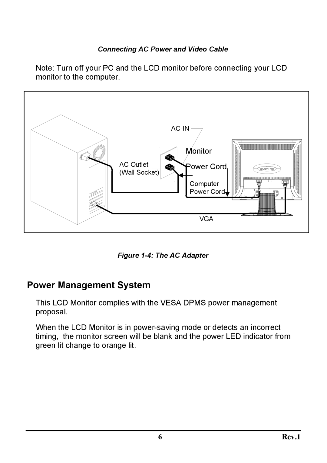 Sceptre Technologies X7S-NagaV user manual Power Management System, AC Adapter 