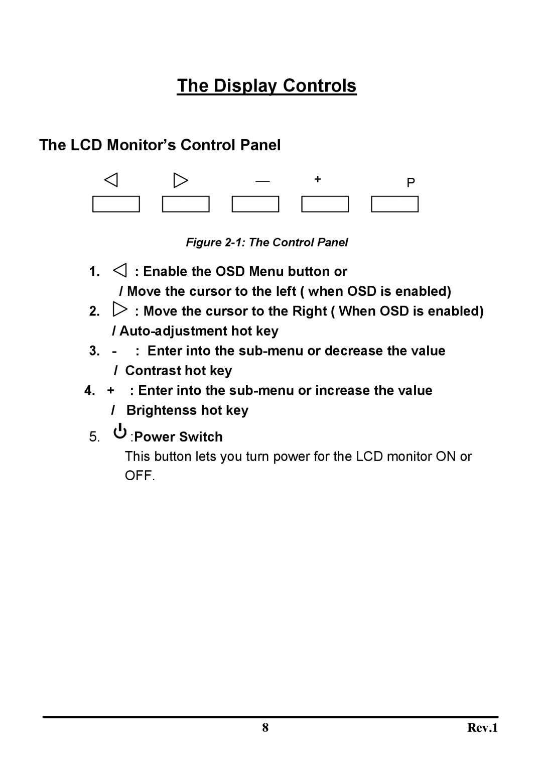 Sceptre Technologies X7S-NagaV user manual Display Controls, LCD Monitor’s Control Panel 