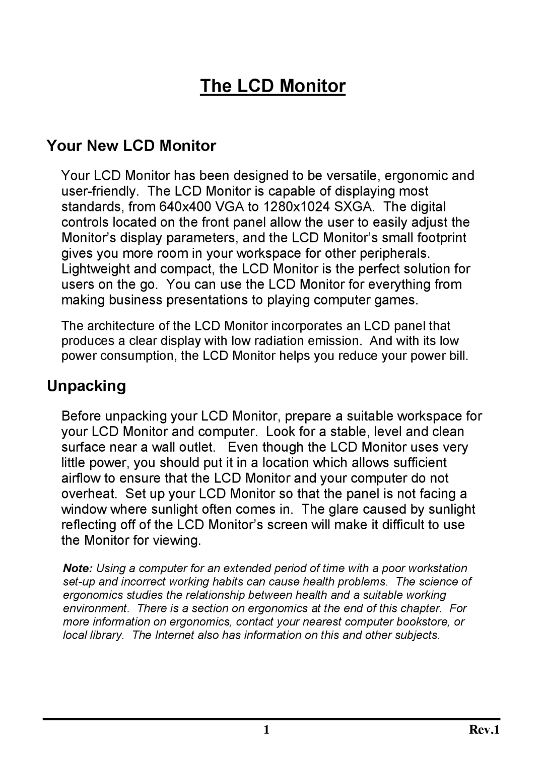 Sceptre Technologies X7S-NagaV user manual Your New LCD Monitor, Unpacking 