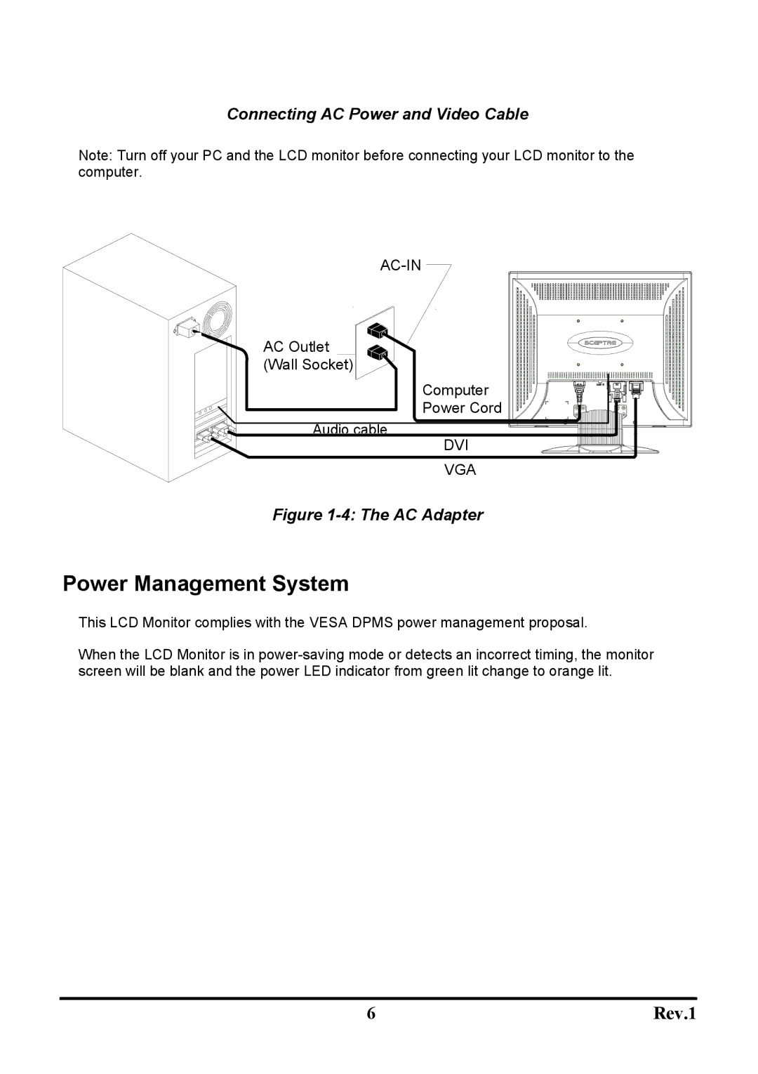 Sceptre Technologies X9C-NagaV user manual Power Management System, AC Adapter 