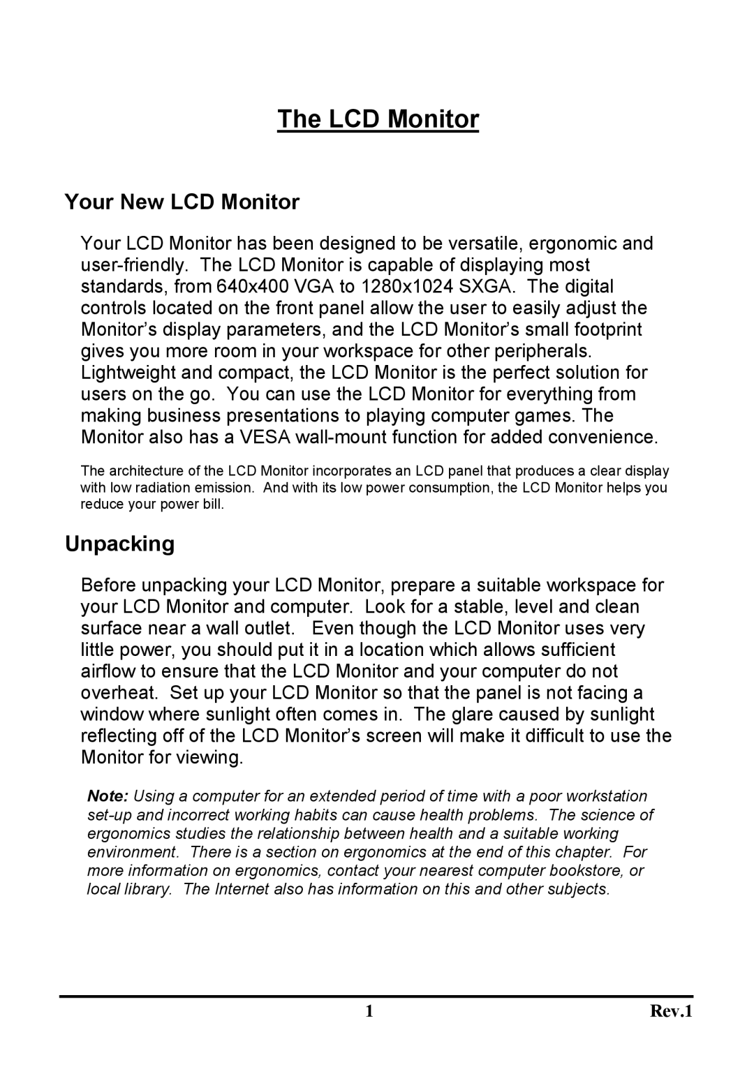 Sceptre Technologies X9C-NagaV user manual Your New LCD Monitor, Unpacking 