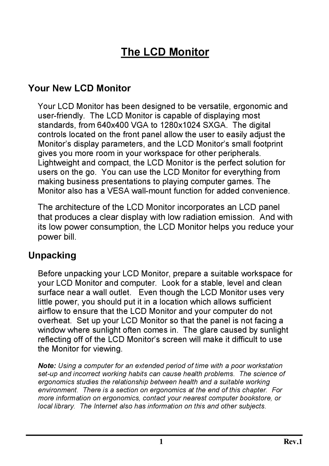 Sceptre Technologies X9G-NAGAV user manual Your New LCD Monitor, Unpacking 