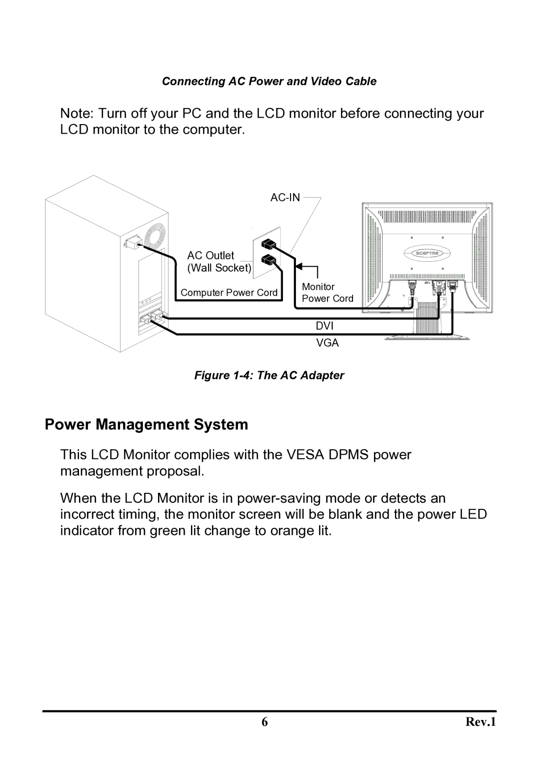 Sceptre Technologies X9S-NagaV user manual Power Management System, AC Adapter 