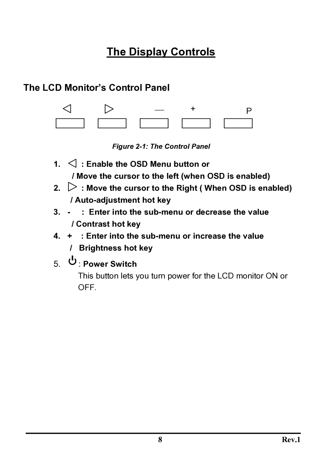 Sceptre Technologies X9S-NagaV user manual Display Controls, LCD Monitor’s Control Panel 