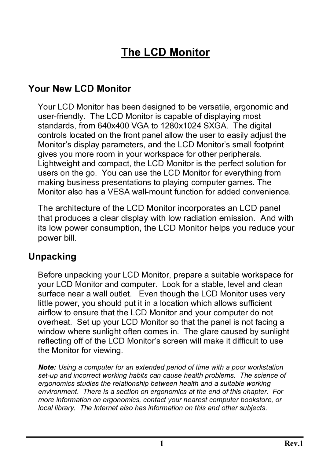 Sceptre Technologies X9S-NagaV user manual Your New LCD Monitor, Unpacking 