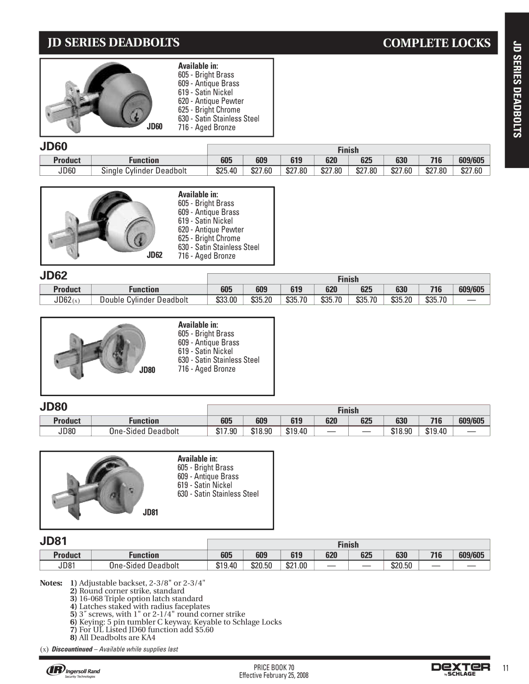 Schlage 70A manual JD60, JD62, JD80, JD81 