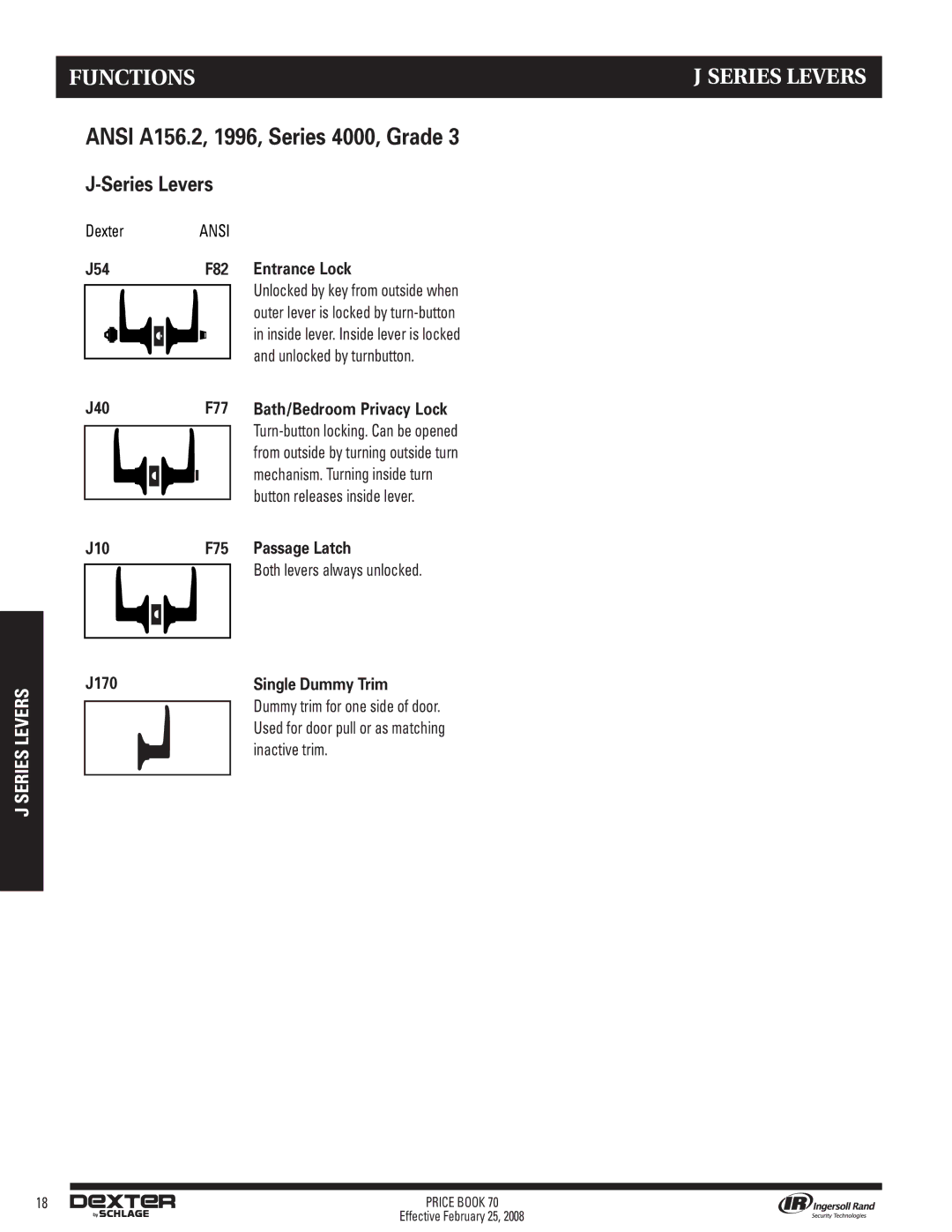 Schlage 70A manual Ansi A156.2, 1996, Series 4000, Grade, Series Levers 