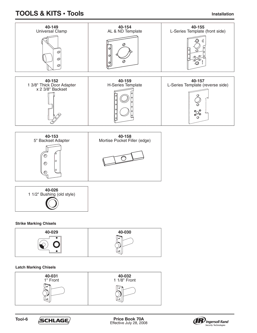 Schlage 70A manual Tools & Kits Tools 