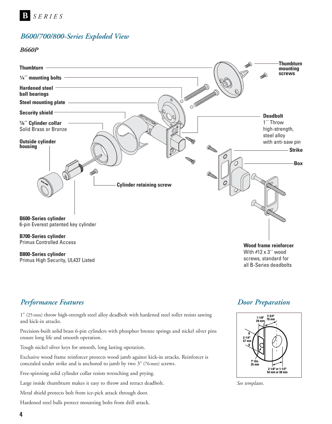 Schlage B-Series manual B600/700/800-Series Exploded View, Hardened steel ball bearings, Outside cylinder housing 