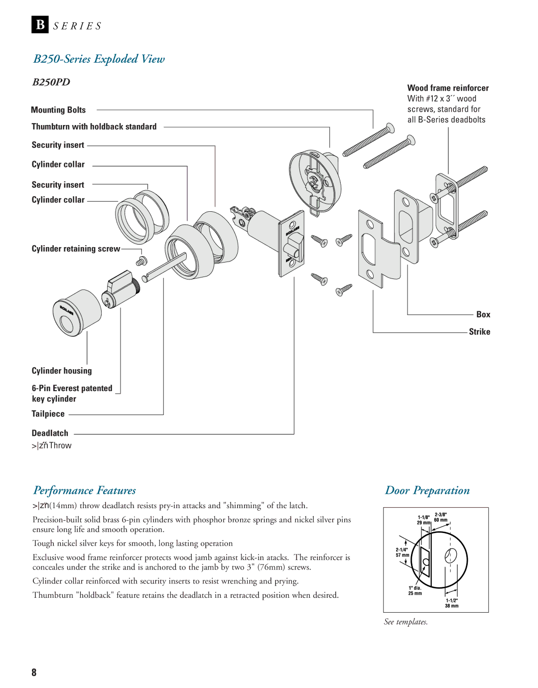 Schlage B-Series manual B250-Series Exploded View, B250PD 