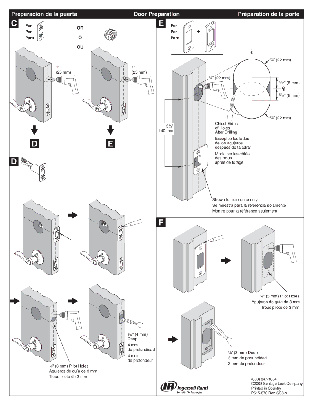 Schlage B360/F, B380/F, B362 installation instructions For Por Para, For Por + Para 