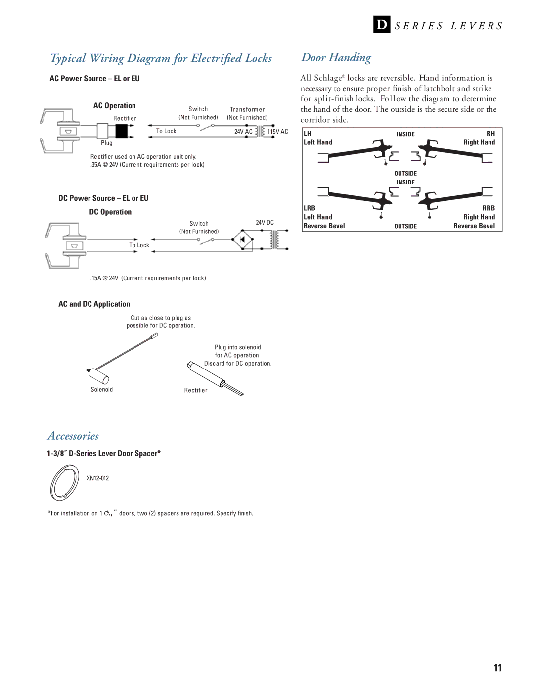 Schlage D-Series manual Typical Wiring Diagram for Electriﬁed Locks, Accessories 