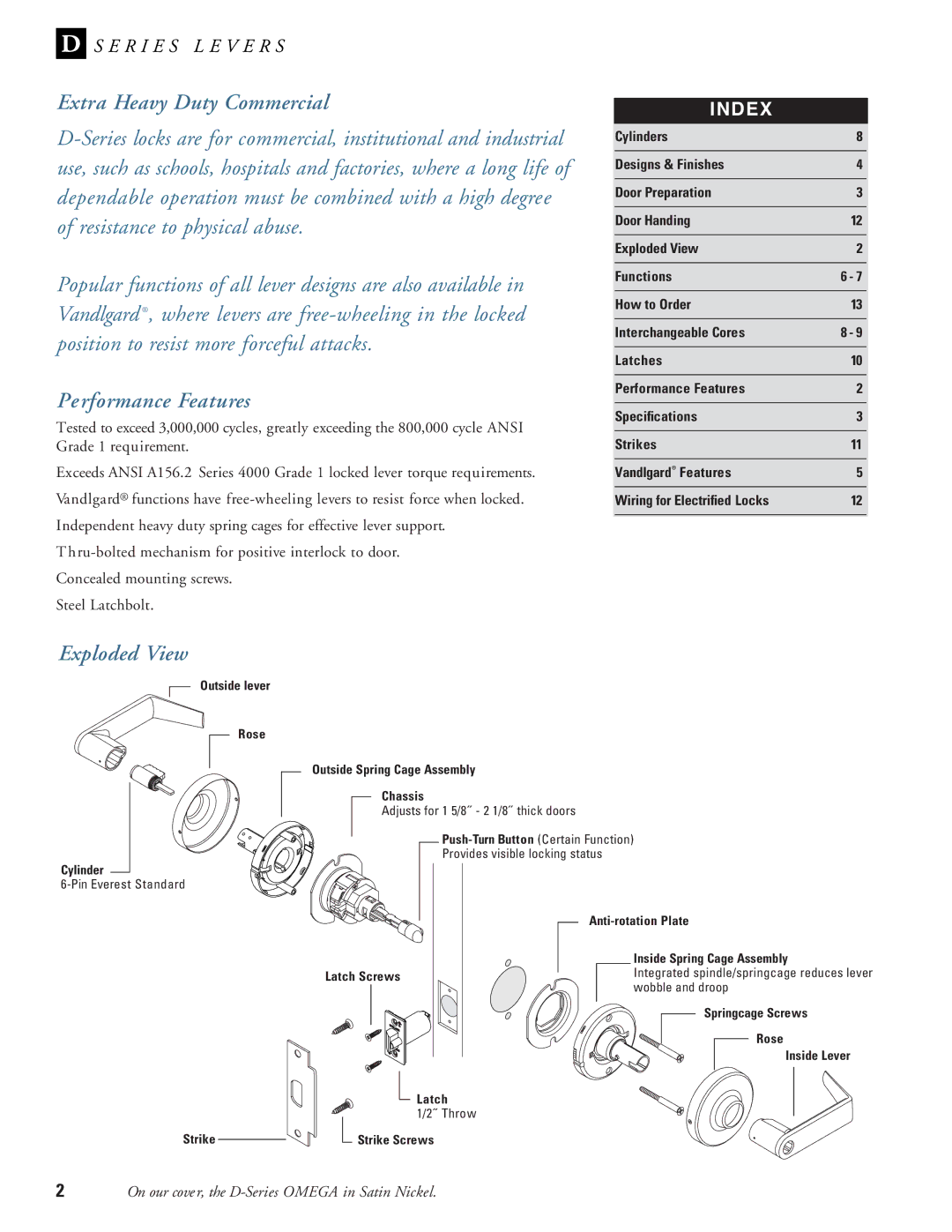 Schlage D-Series manual Extra Heavy Duty Commercial, Performance Features, Exploded View 