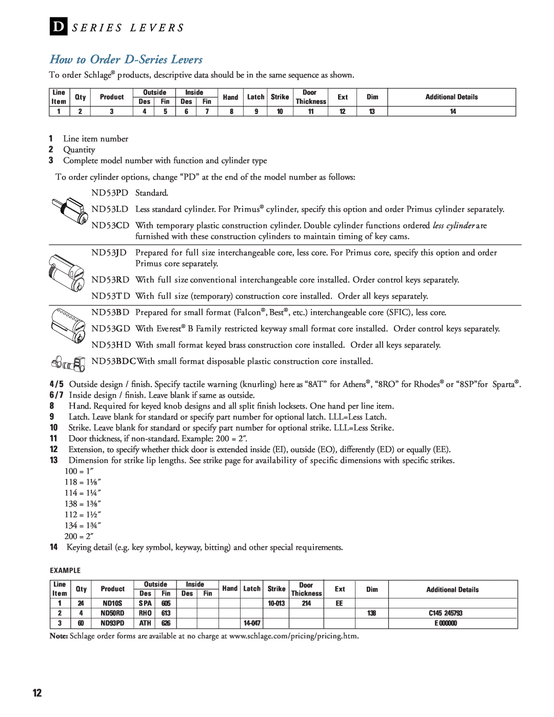 Schlage manual How to Order D-SeriesLevers 