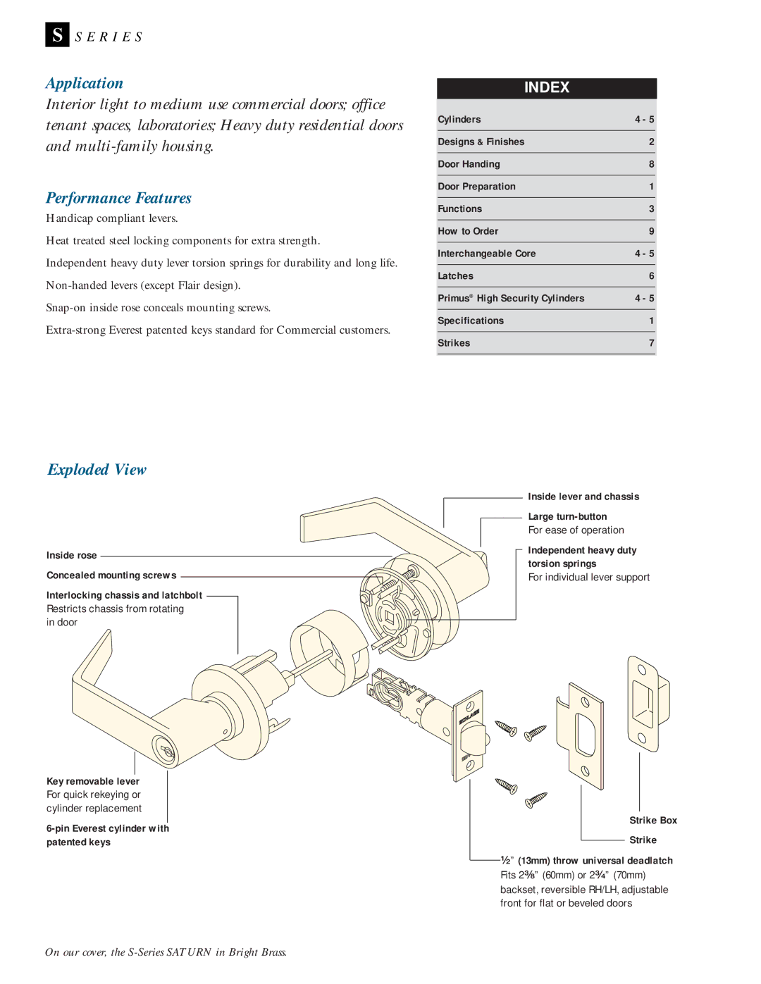 Schlage Door Locks manual Application, Performance Features, Exploded View 