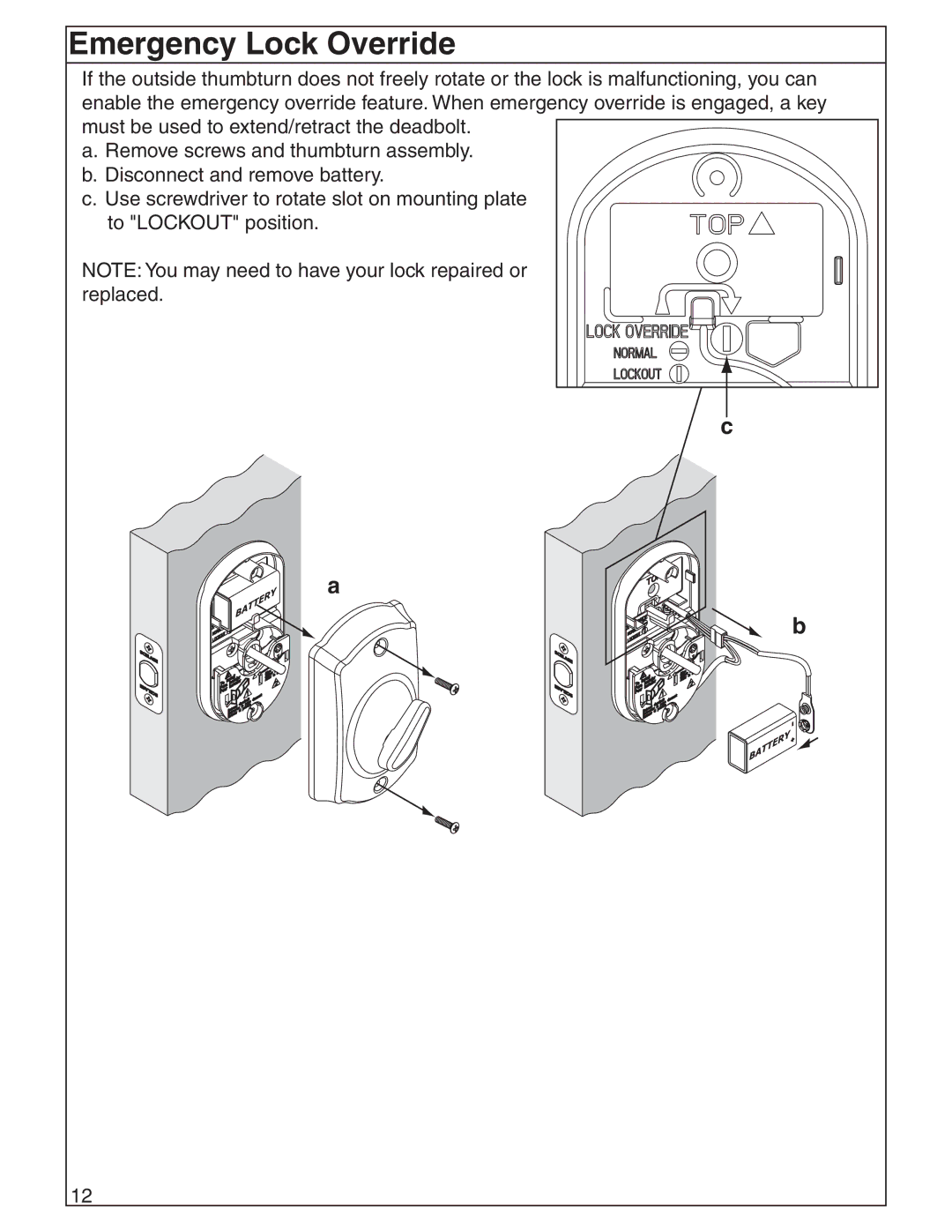 Schlage FE595, FE575, BE365 manual Emergency Lock Override 