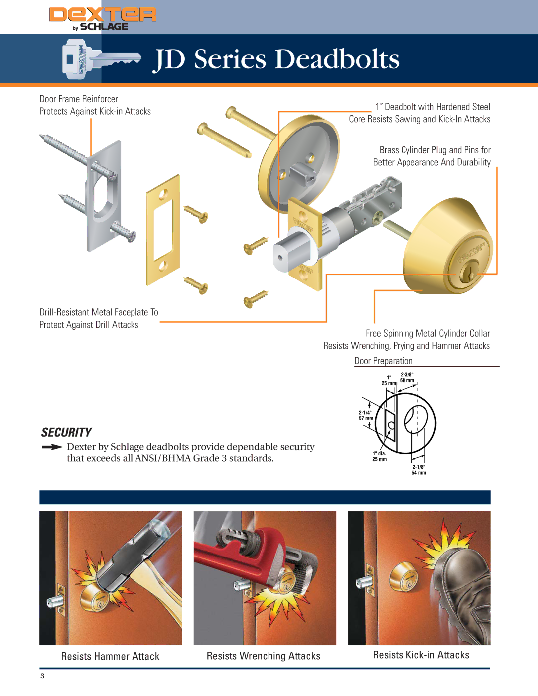 Schlage Residential Lock manual JD Series Deadbolts, Security 