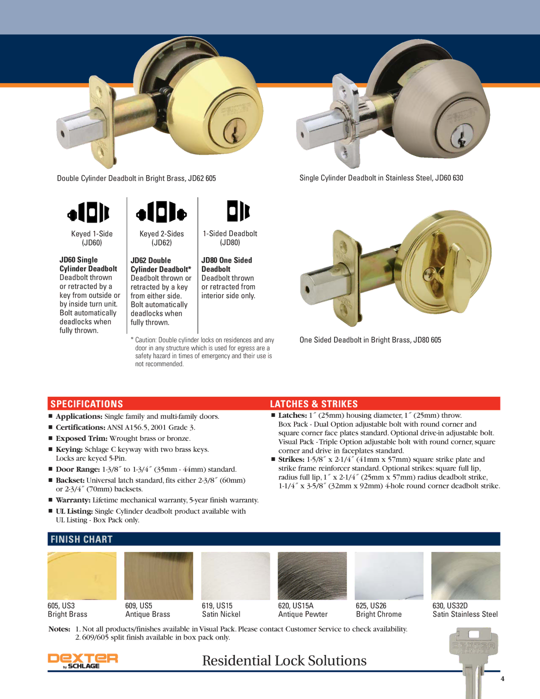 Schlage Residential Lock manual Specifications 