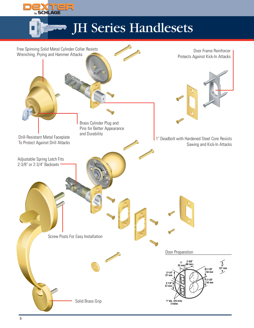 Schlage Residential Lock manual JH Series Handlesets, Solid Brass Grip 