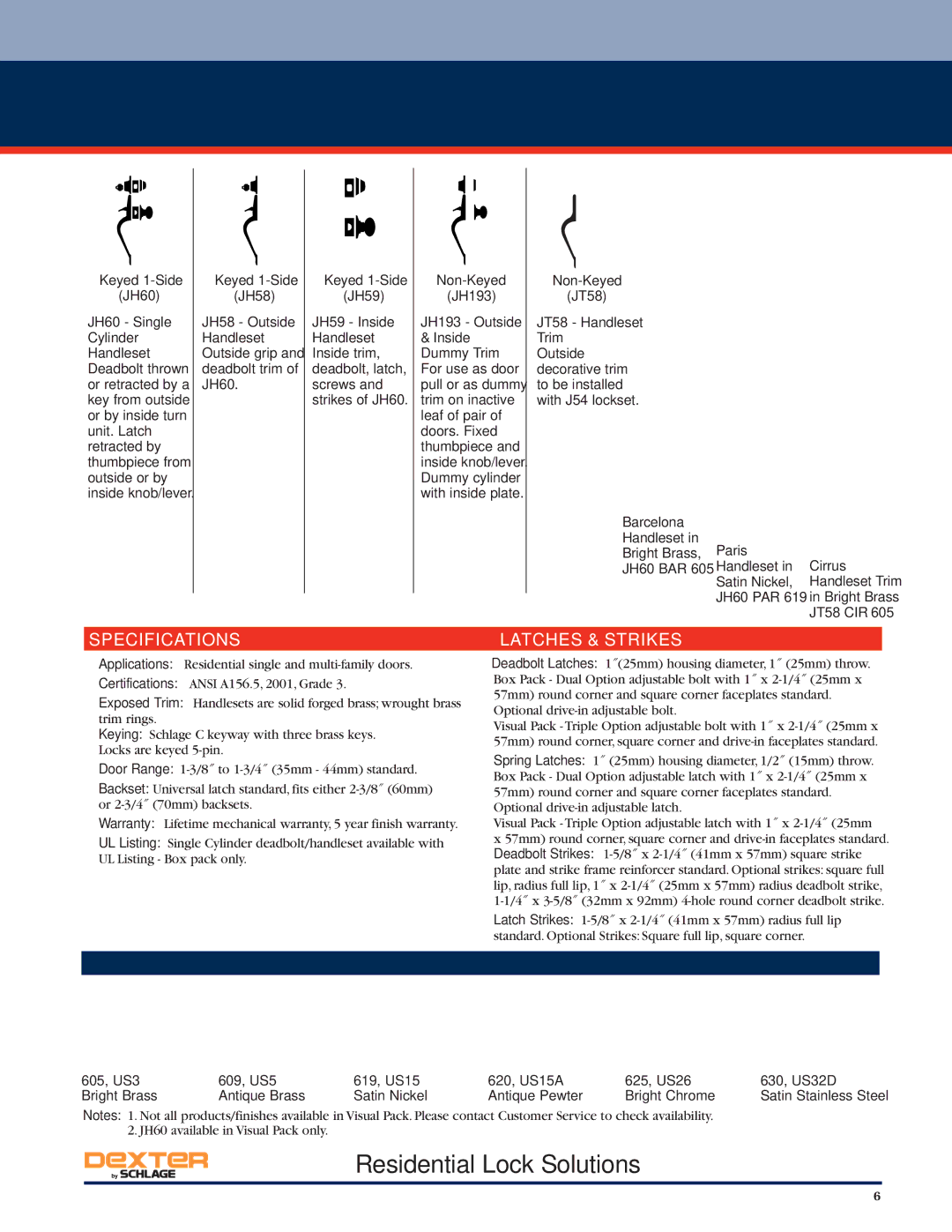 Schlage Residential Lock manual Specifications Latches & Strikes 