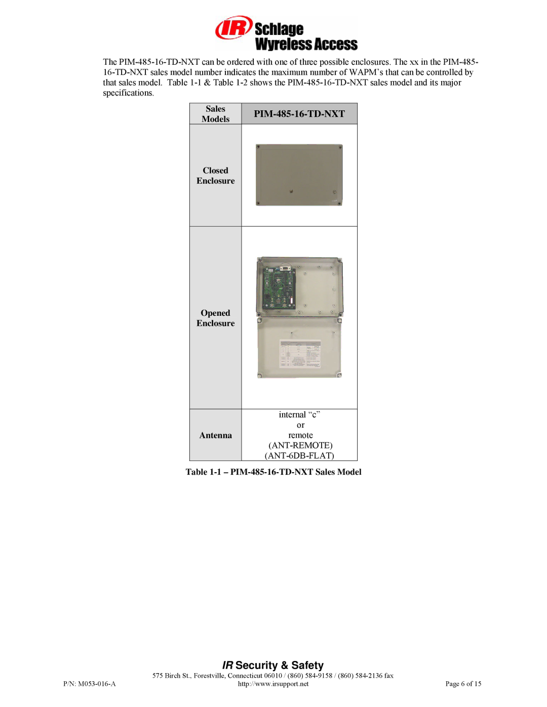 Schlage RS485 manual Sales, Models Closed Enclosure Opened Internal c Antenna Remote, Ant-Remote, ANT-6DB-FLAT 