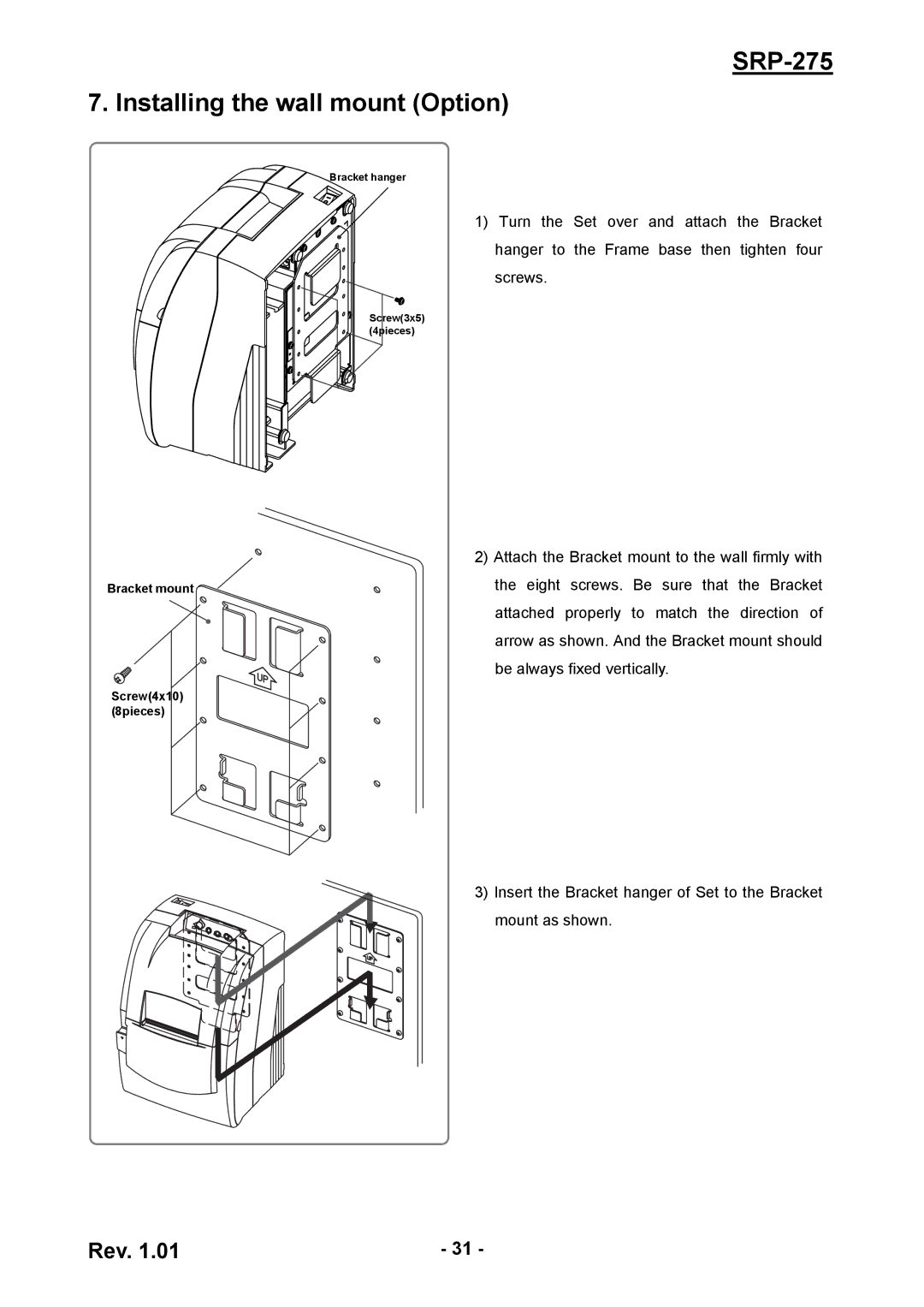 Schlage user manual SRP-275 Installing the wall mount Option 