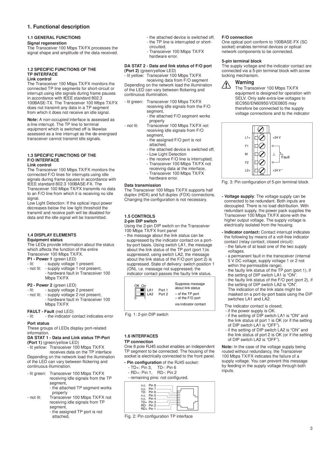 Schneider Electric 100BASE-FX, 100BASE-TX Functional description, Specific Functions of the TP Interface, Display Elements 