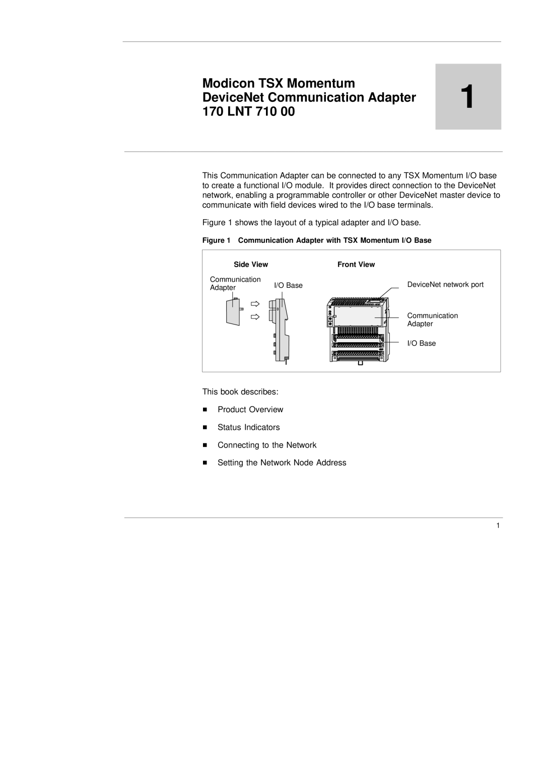 Schneider Electric 170 LNT 710 00 manual Modicon TSX Momentum DeviceNet Communication Adapter LNT 710 