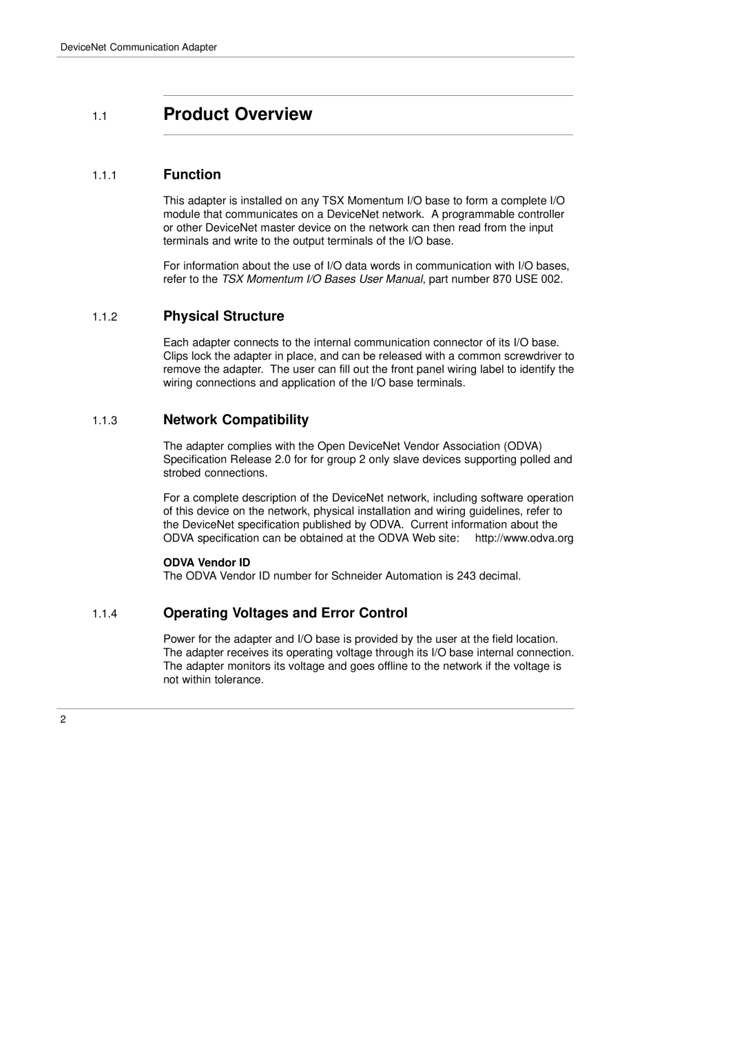 Schneider Electric 170 LNT 710 00 manual Product Overview, Function, Physical Structure, Network Compatibility 