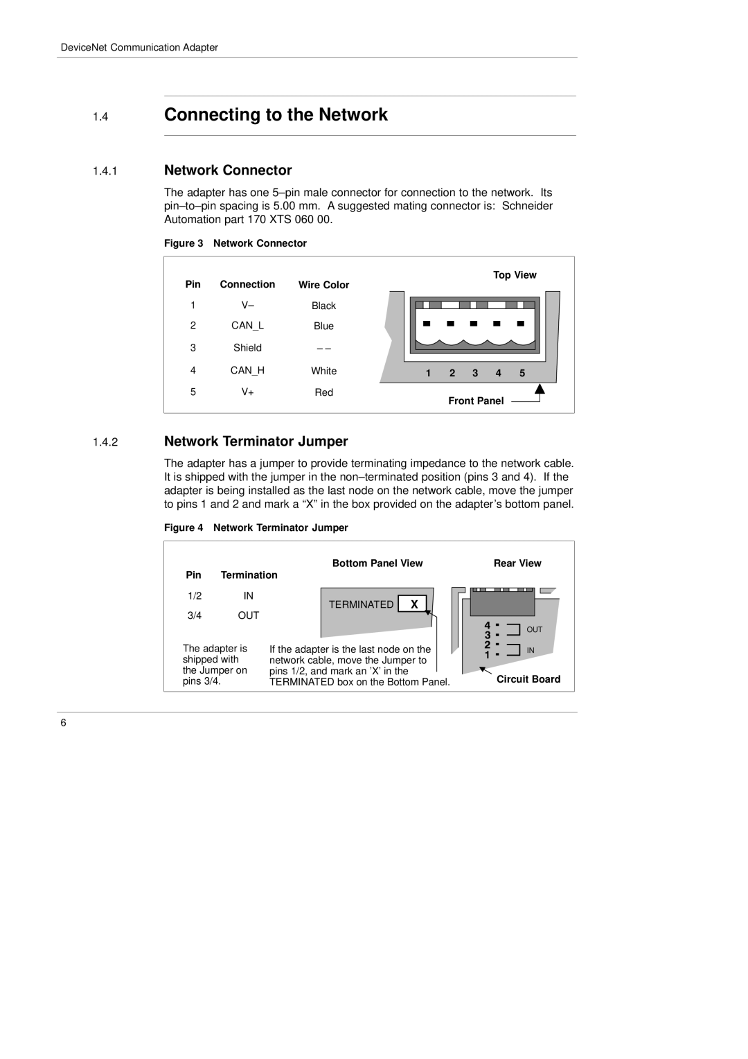 Schneider Electric 170 LNT 710 00 manual Connecting to the Network, Network Connector, Network Terminator Jumper, 3 4 