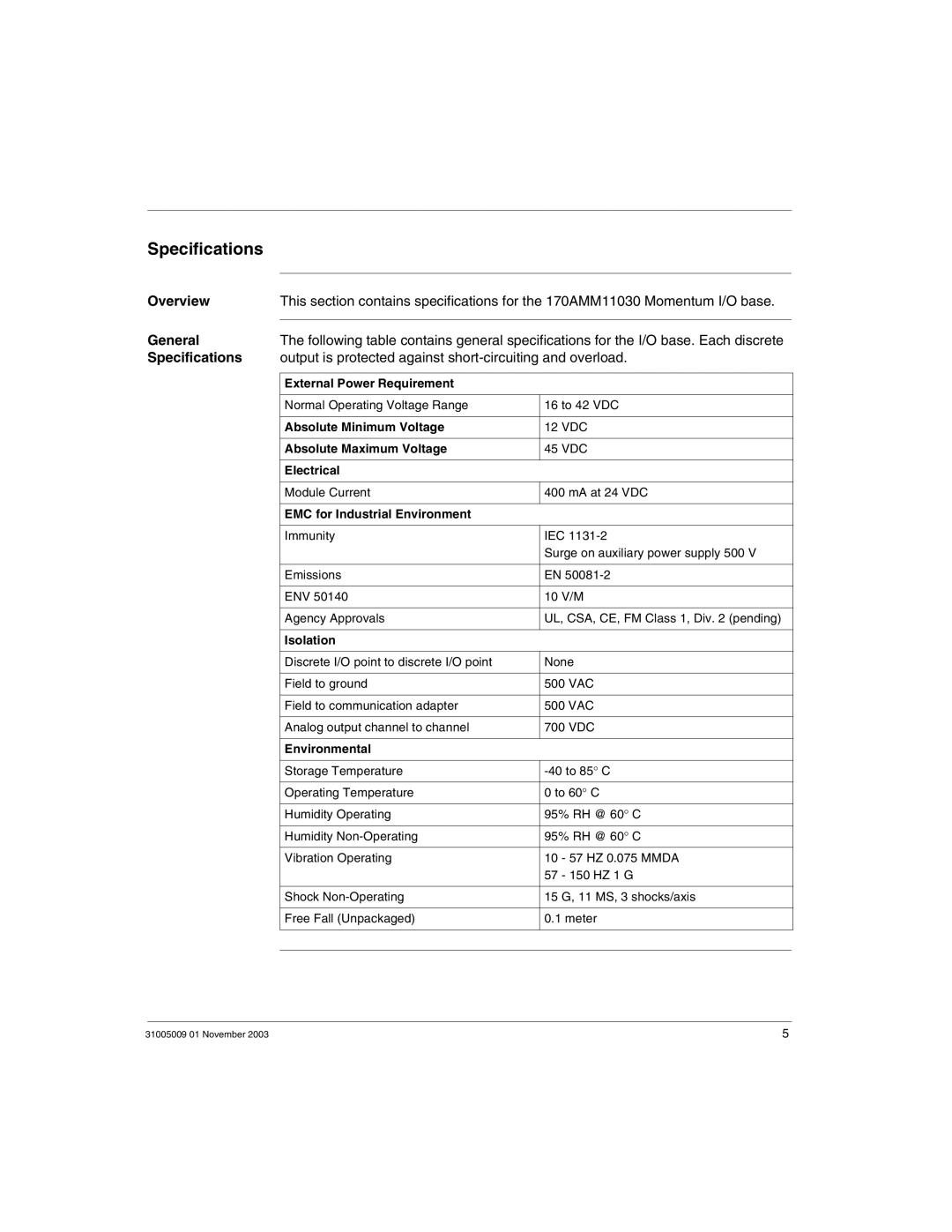 Schneider Electric 170AMM11030 manual Specifications, General, Output is protected against short-circuiting and overload 