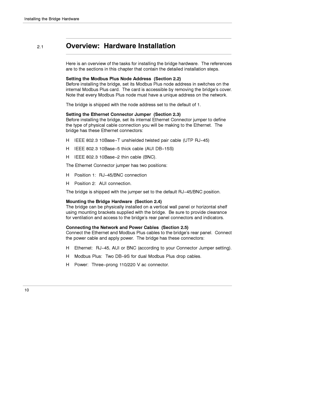 Schneider Electric 174 CEV manual Overview Hardware Installation, Setting the Modbus Plus Node Address Section 