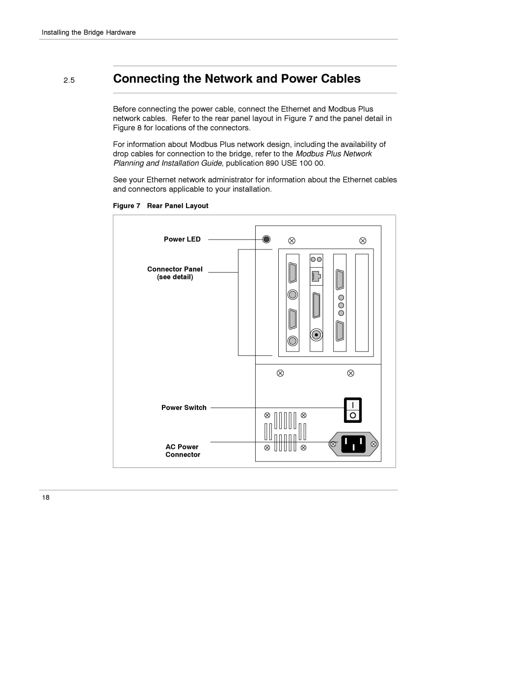 Schneider Electric 174 CEV manual Connecting the Network and Power Cables 