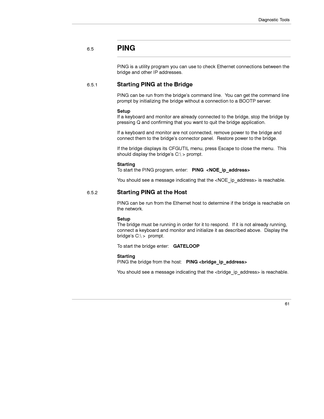 Schneider Electric 174 CEV manual Starting Ping at the Bridge, Starting Ping at the Host 