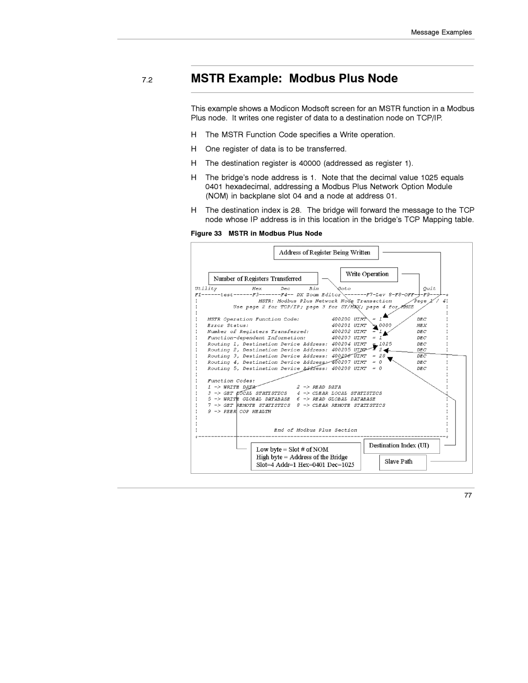 Schneider Electric 174 CEV manual Mstr Example Modbus Plus Node, Mstr in Modbus Plus Node 