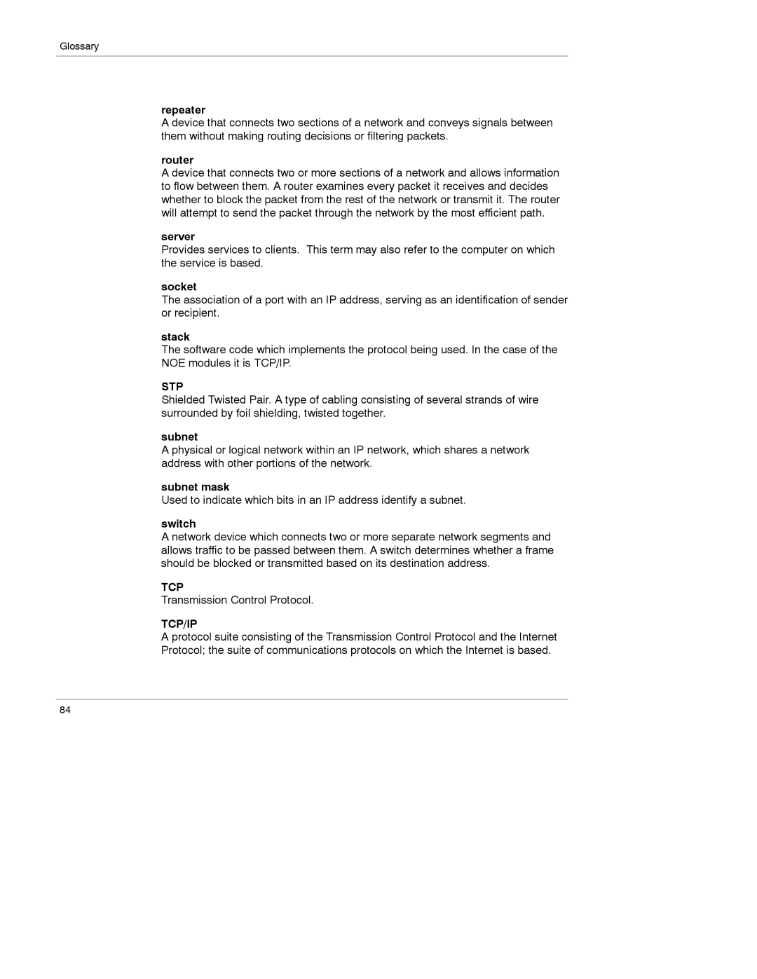 Schneider Electric 174 CEV manual Repeater, Router, Server, Socket, Stack, Subnet mask, Switch 