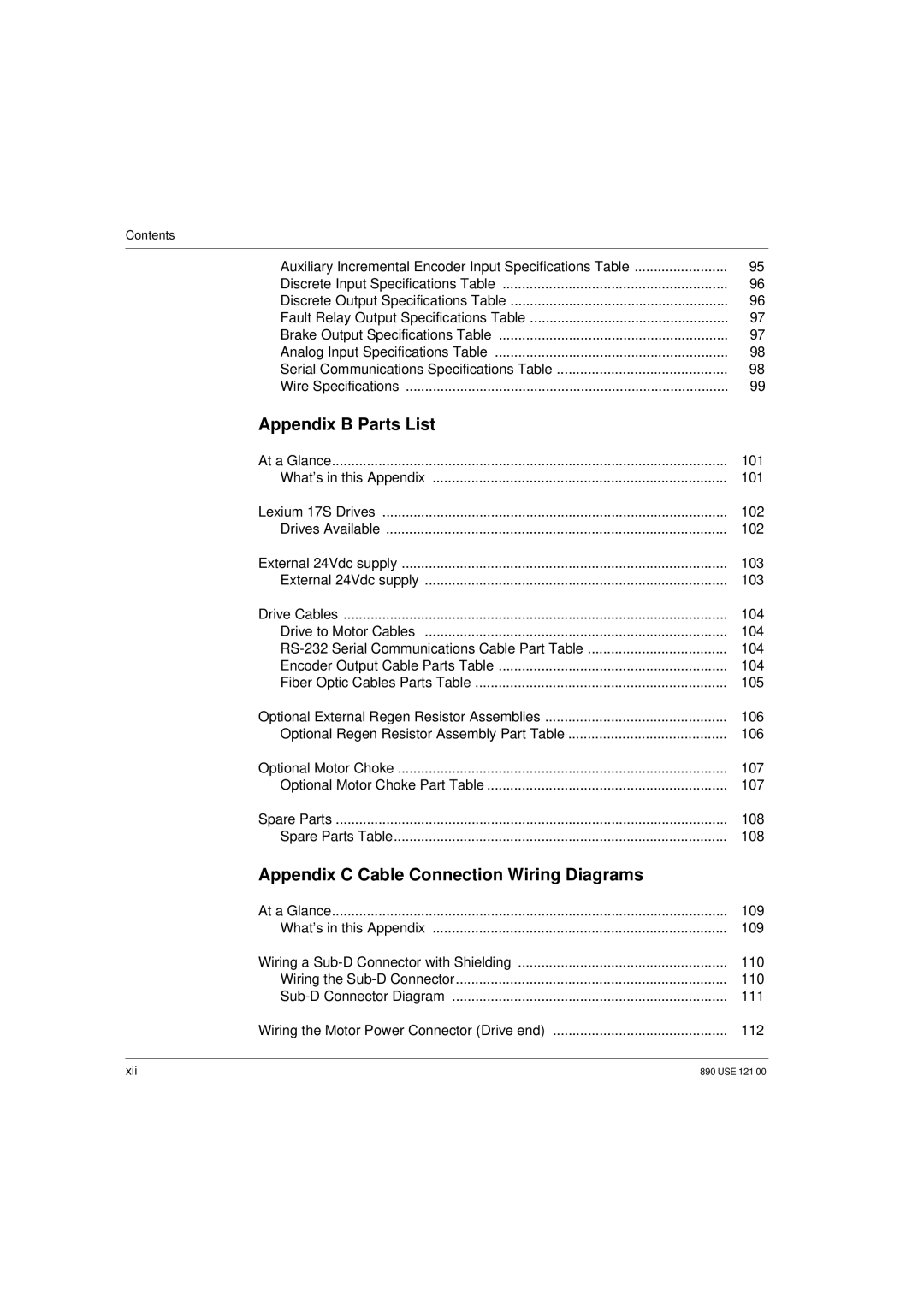 Schneider Electric 17S Series manual Appendix B Parts List, Appendix C Cable Connection Wiring Diagrams 