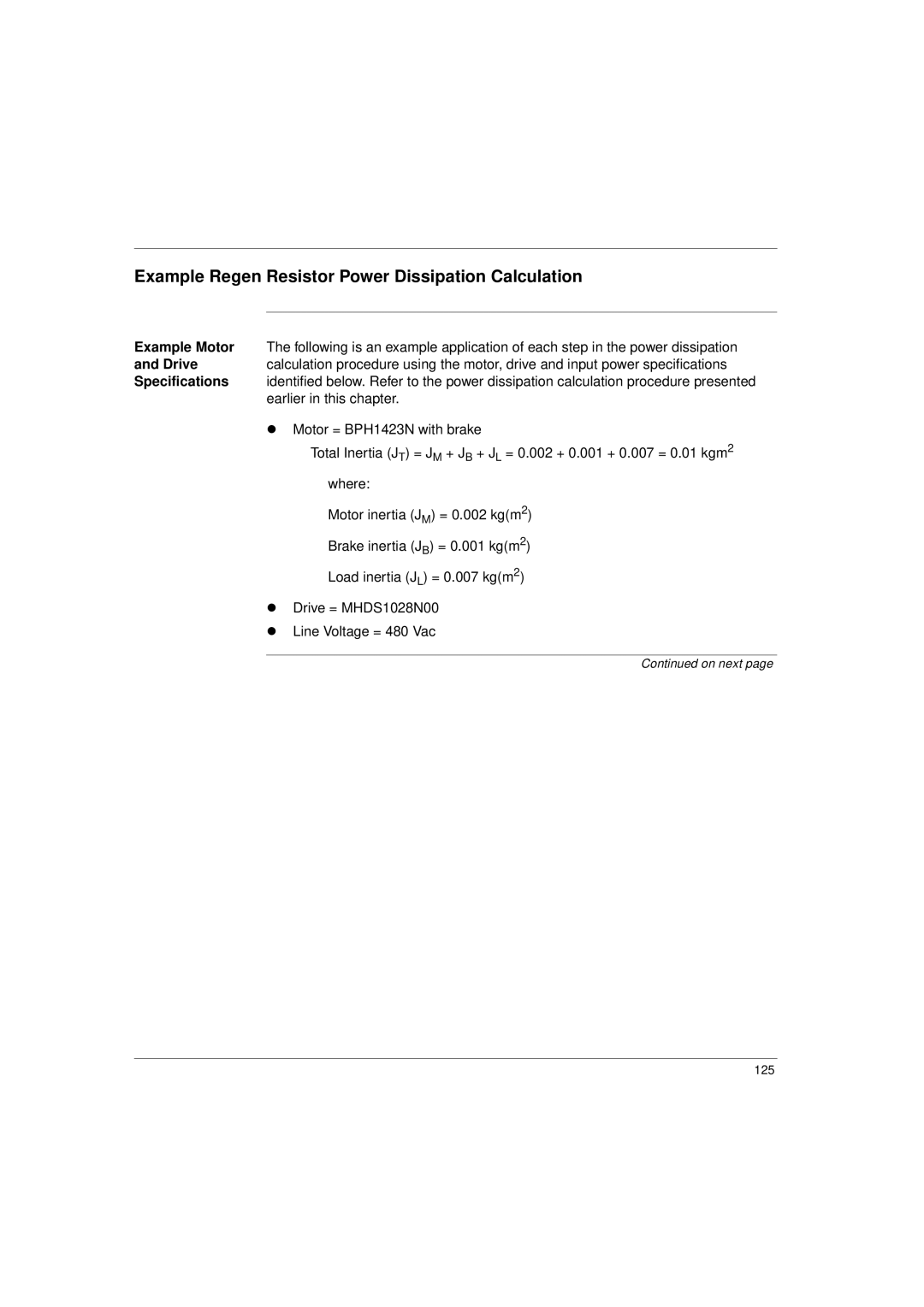 Schneider Electric 17S Series manual Example Regen Resistor Power Dissipation Calculation 