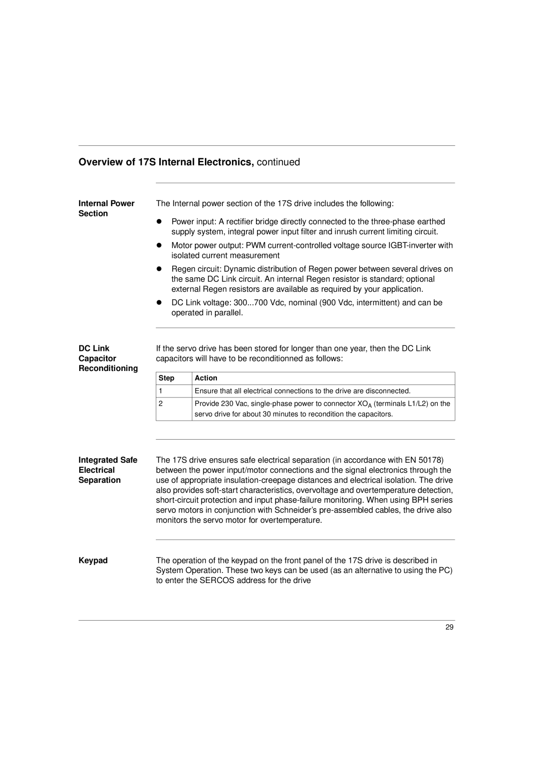 Schneider Electric 17S Series manual Section, Integrated Safe, Electrical, Separation, Keypad 