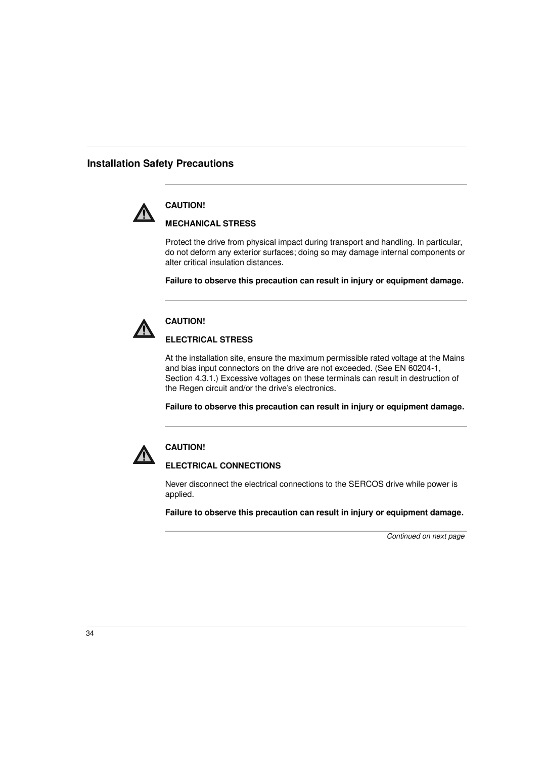 Schneider Electric 17S Series manual Installation Safety Precautions, Mechanical Stress 