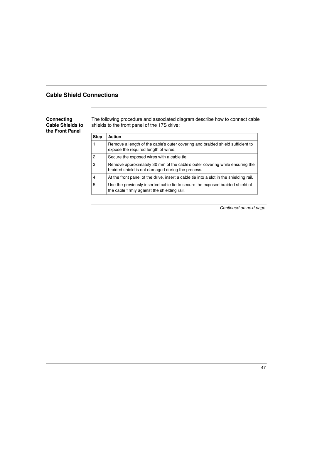 Schneider Electric 17S Series manual Cable Shield Connections, Connecting, Cable Shields to, Front Panel 