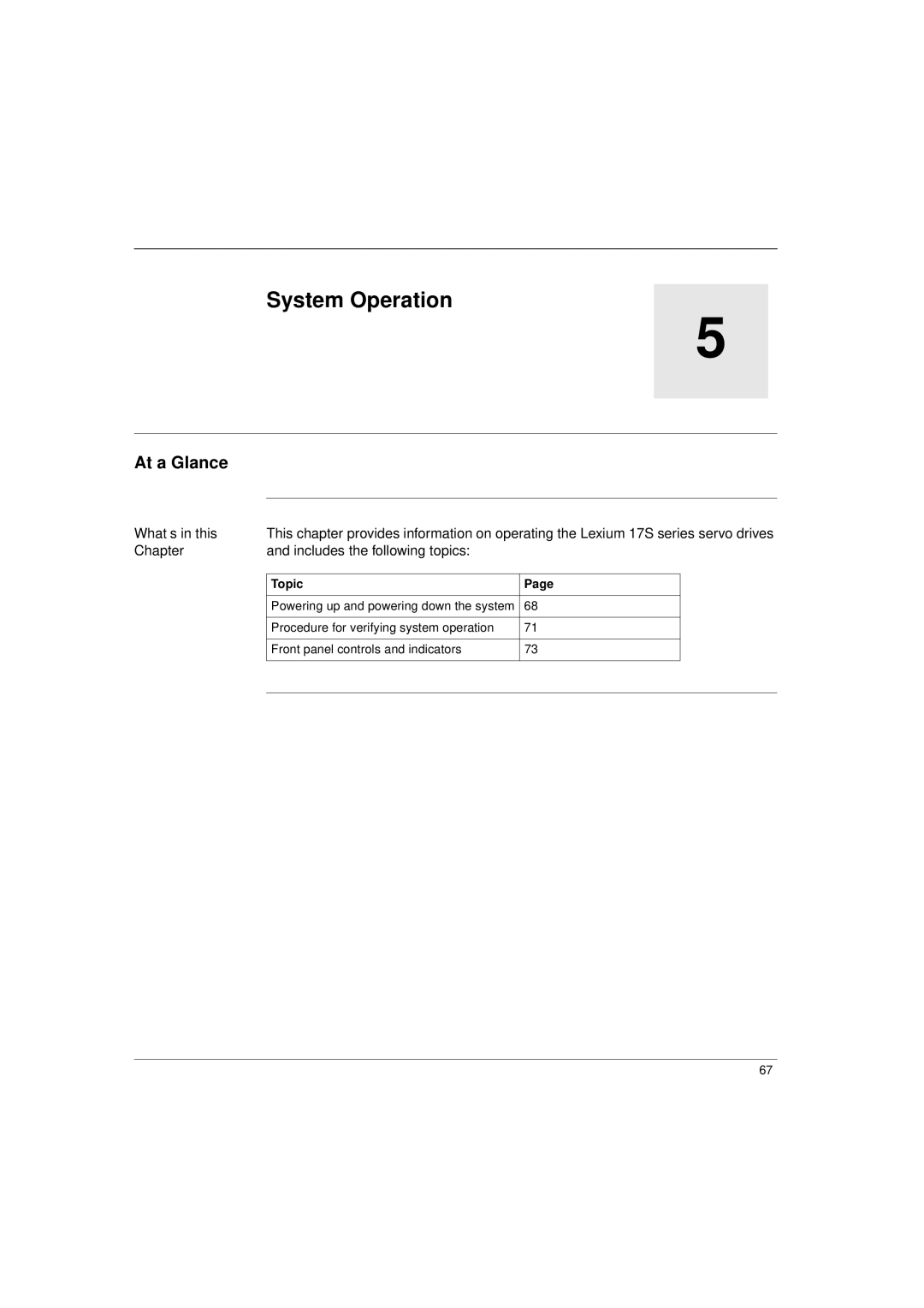 Schneider Electric 17S Series manual System Operation, Includes the following topics 